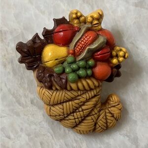 Vintage Cornucopia brooch Hallmark Cards pin Thanksgiving horn of plenty